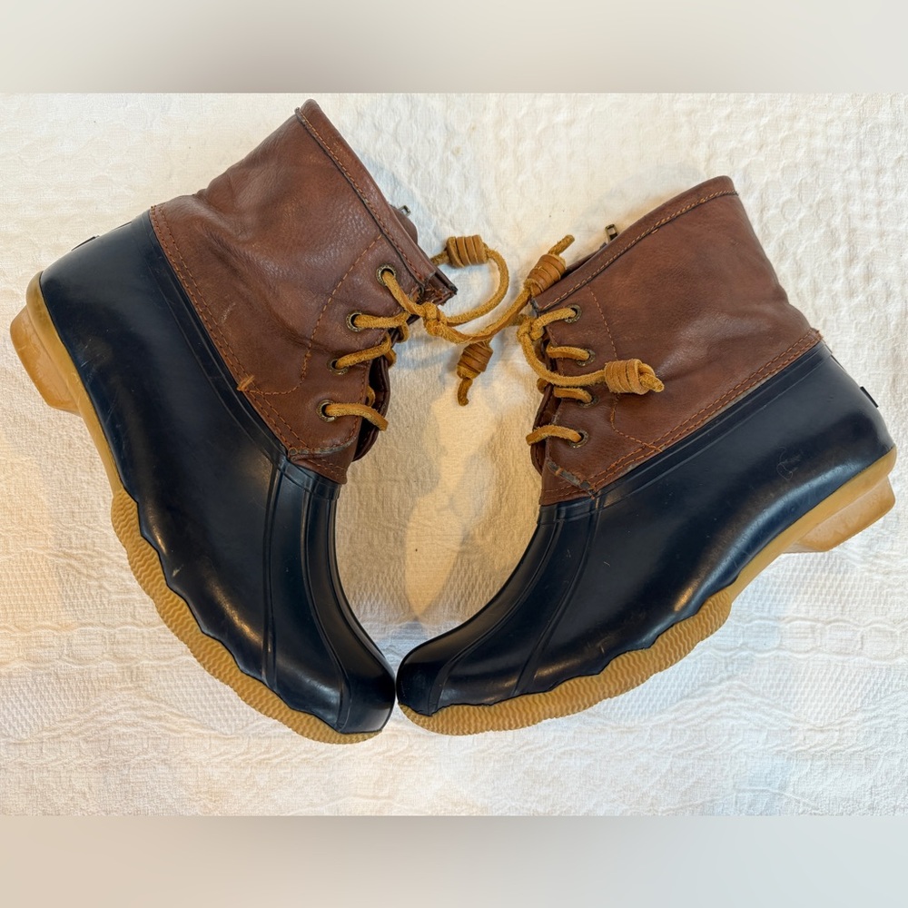 Sperry Top Sider Saltwater Youth Size 3Y Brown Leather Waterproof Duck Boots